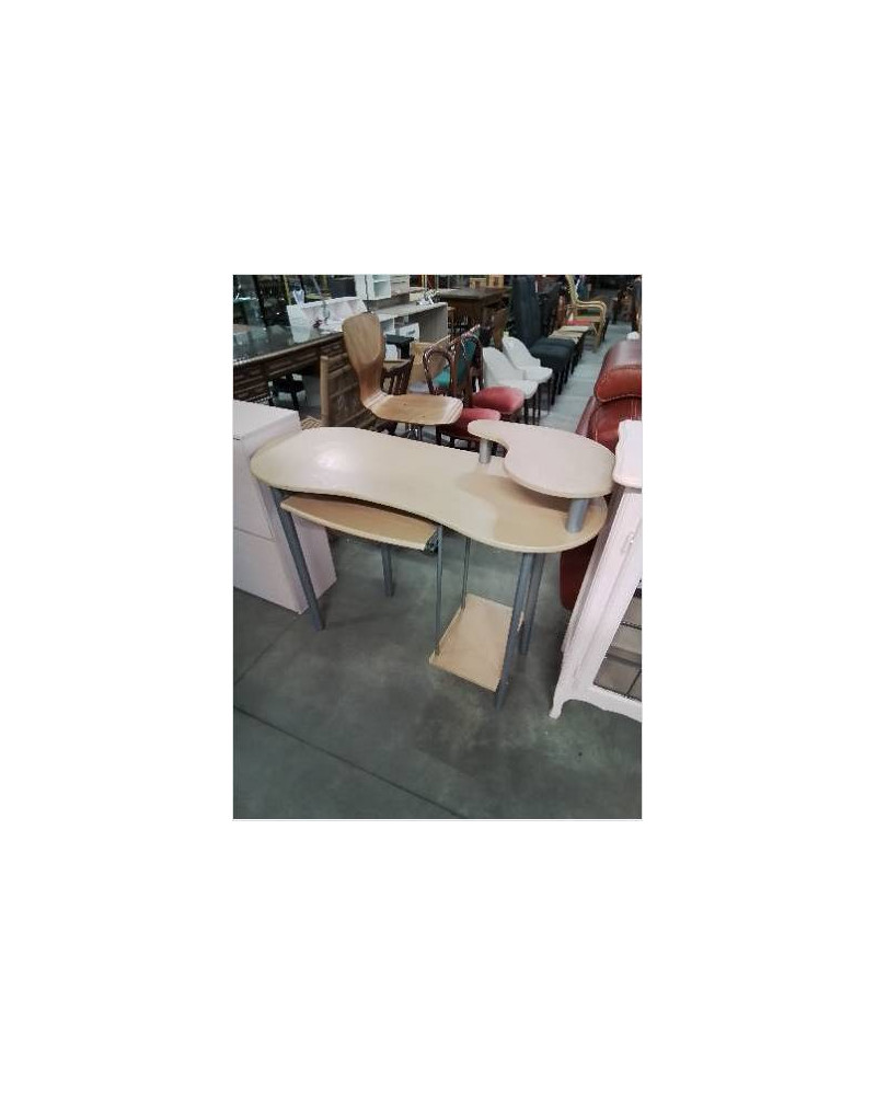 BUREAU INFORMATIQUE MÉTAL GRIS ET BOIS CLAIR 