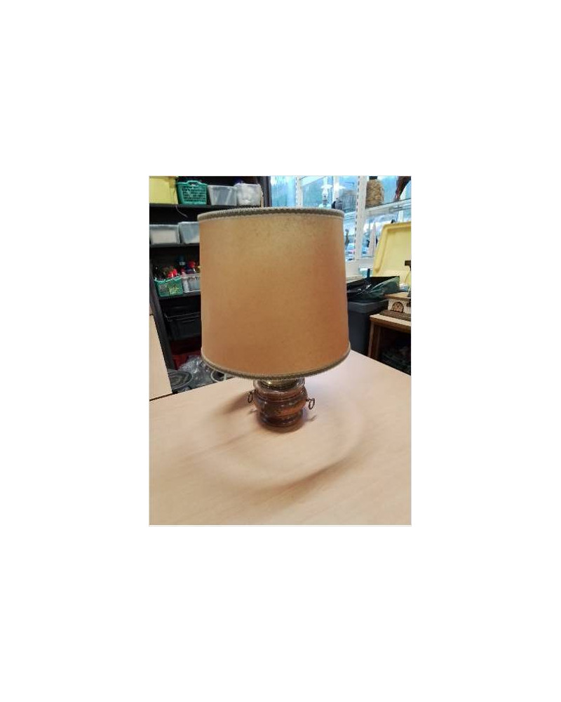 LAMPE BOIS TOURNÉ ET LAITON AJ OCRE 