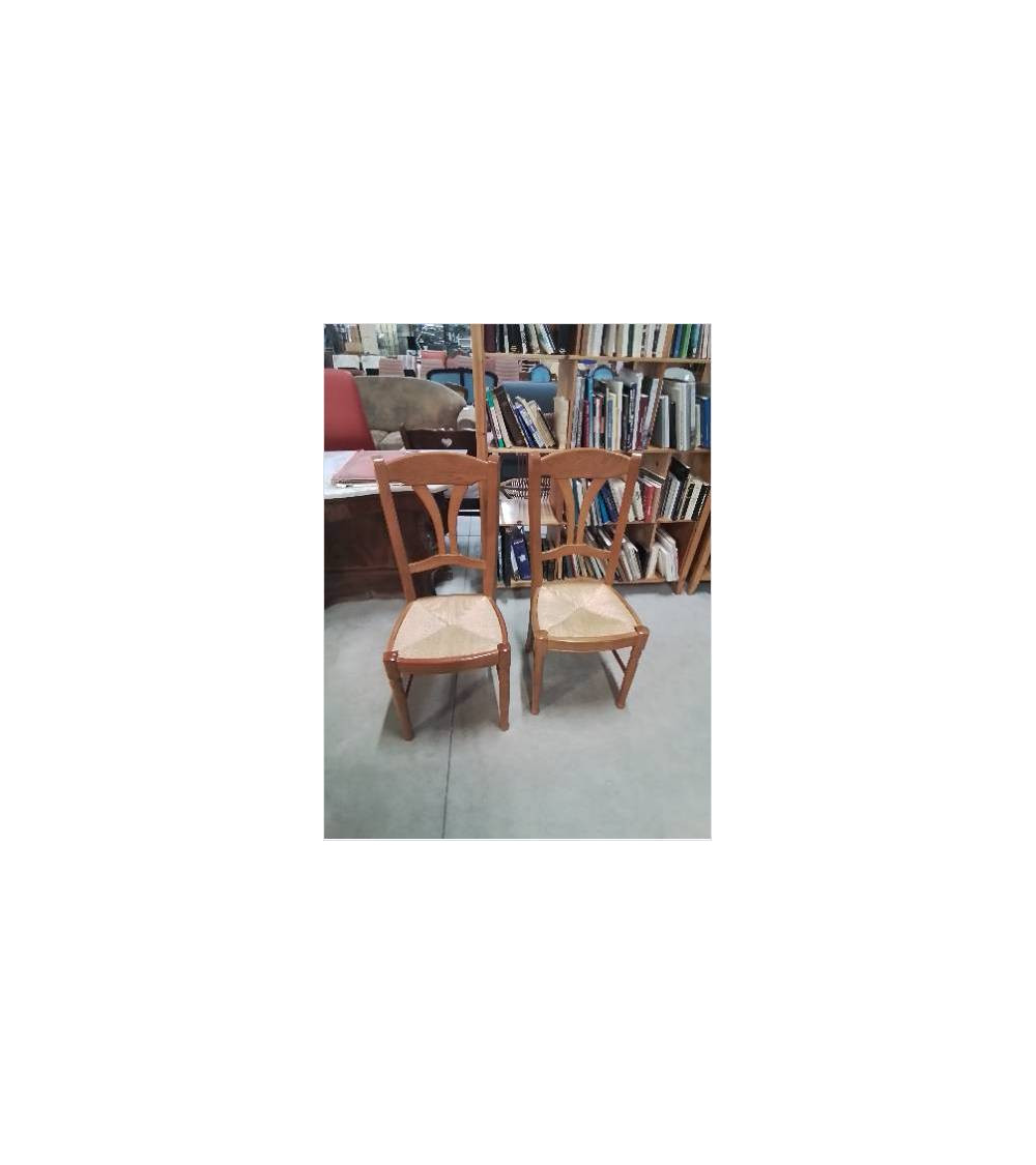 PAIRE DE CHAISES BOIS CLAIR PAILLÉ HAUT  DOSSIER CINTRÉ
