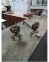 PAIRE DE CHENETS TÊTE DE LION BRONZE ET FER FORGE FONDERIE MR XXE