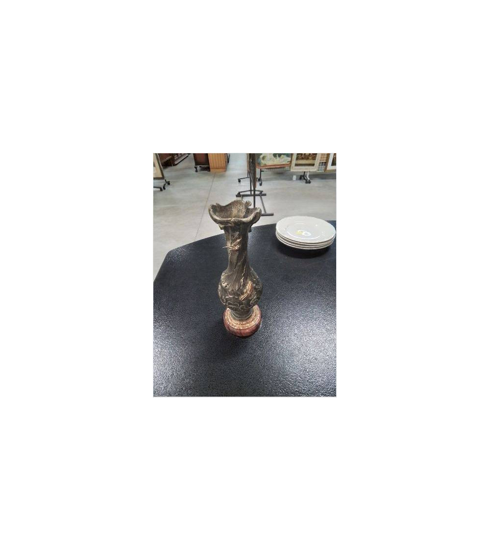 VASE RÉGULE SOCLE MARBRE ROUGE STYLE LOUIS XV FIN XIXE 23CM