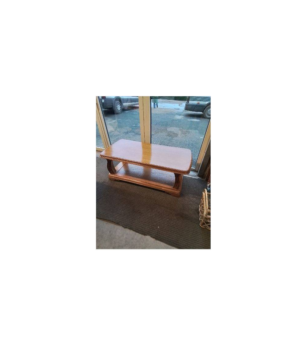 TABLE BASSE RECTANGULAIRE BOIS CLAIR MOULURÉ 2 NIVEAUX 