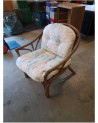 FAUTEUIL ROTIN COUSSINS TISSU FLEURI ANNÉES 70
