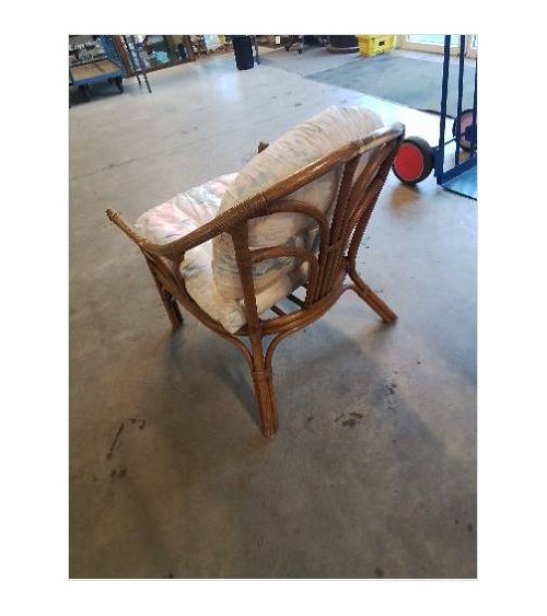 FAUTEUIL ROTIN COUSSINS TISSU FLEURI ANNÉES 70