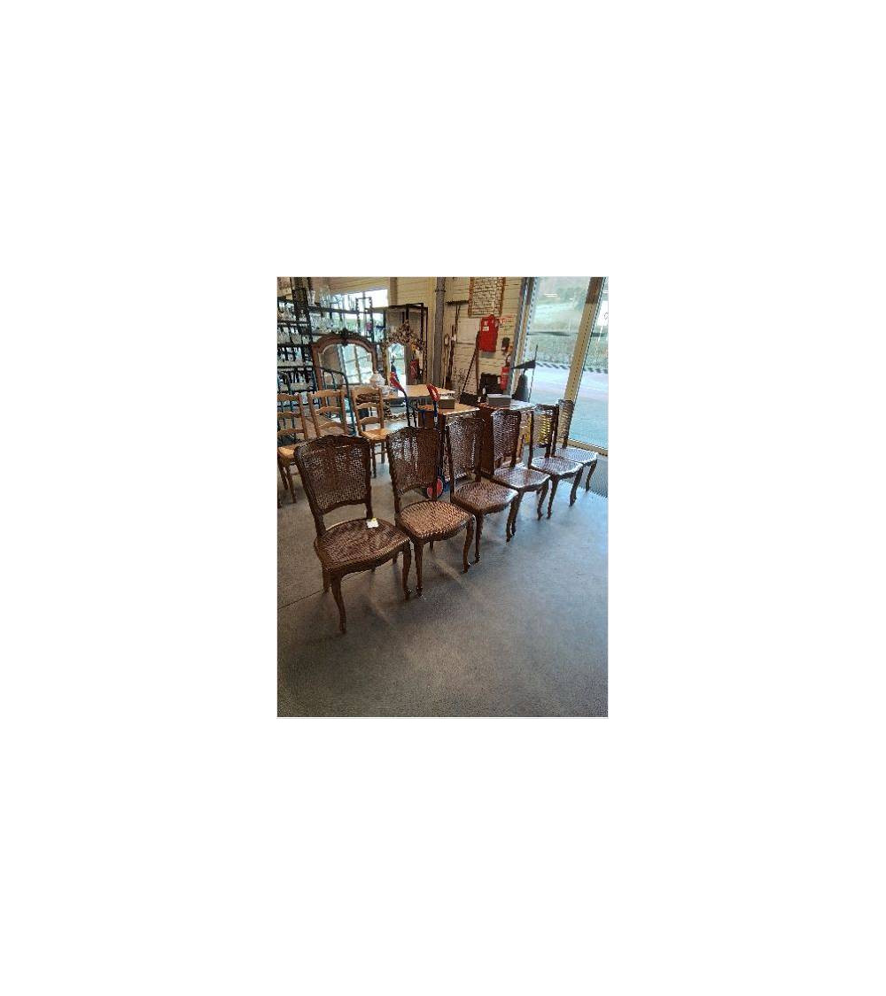 6 CHAISES ASSISE ET DOSSIER CANNÉ STYLE RÉGENCE COQUILLE 