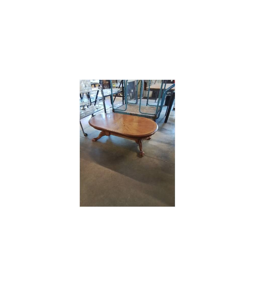 TABLE BASSE OVALE A ENTRETOISE BOIS CLAIR