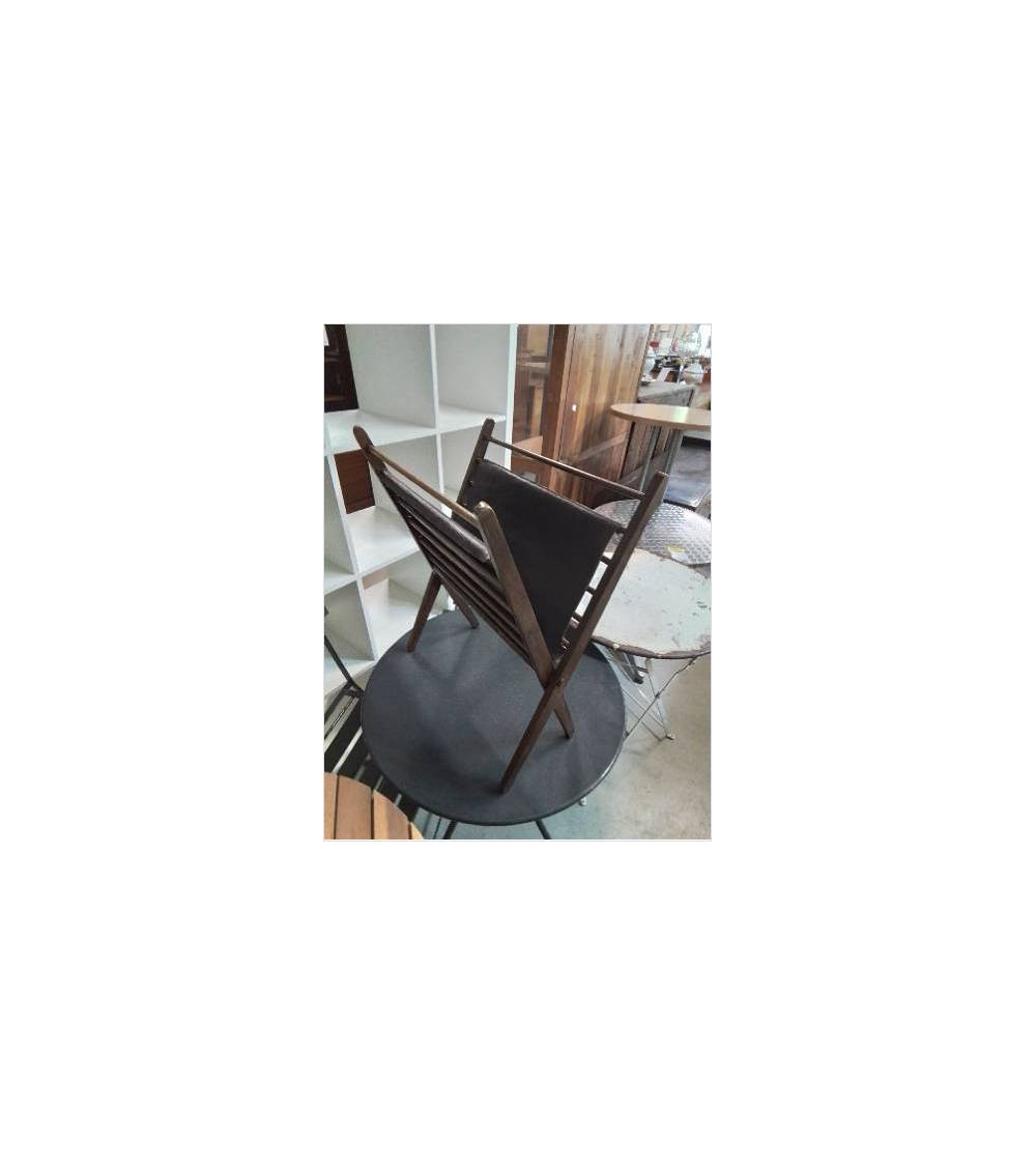 PORTE REVUES PLIANT BOIS ET PU CHOCOLAT ANNÉES 60