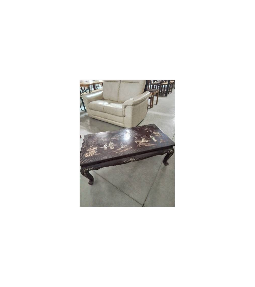TABLE BASSE RECTANGULAIRE BOIS GRAVÉ DÉCOR ASIATIQUE 