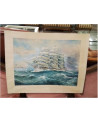 AQUARELLE TROIS  MATS SOUS VOILE M BOSQUET 1937 