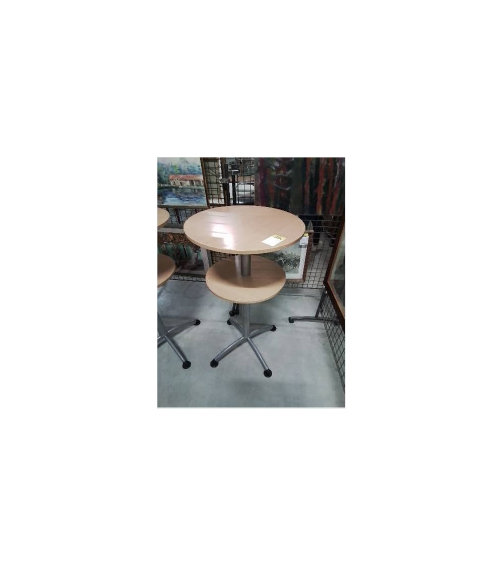 TABLE MANGE DEBOUT 2 PLATEAUX  ROND BOIS CLAIR PIÈTEMENT METAL CHROMÉ 