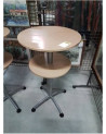 TABLE MANGE DEBOUT 2 PLATEAUX  ROND BOIS CLAIR PIÈTEMENT METAL CHROMÉ 