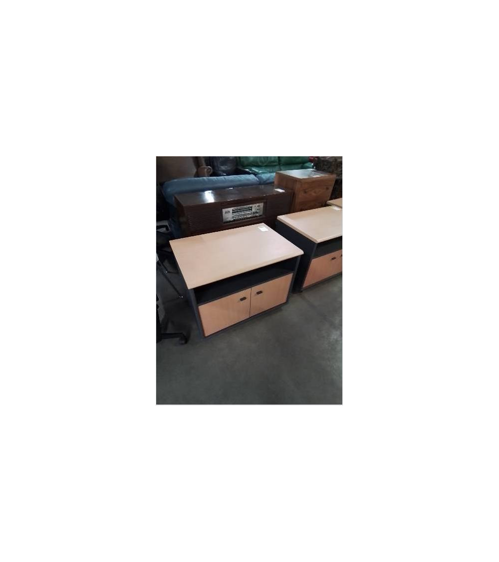 MEUBLE TV A ROULETTES BOIS CLAIR ET GRIS 1 NICHE 2 PORTES 