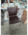FAUTEUIL PIÈTEMENT METAL CHROMÉ ASSISE CUIR CHOCOLAT 