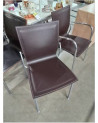 CHAISE  PIÈTEMENT MÉTAL GRIS ASSISE CUIR CHOCOLAT 