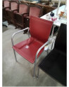 FAUTEUIL D’ACCEUIL PIÈTEMENT MÉTAL CHROMÉ ASSISE CUIR ROUGE