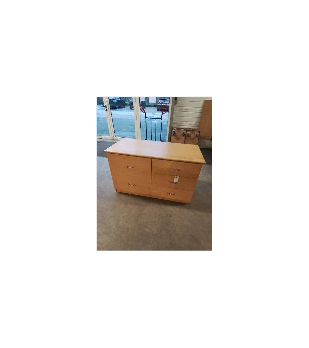 COMMODE  BOIS CLAIR 5 TIROIRS DONT 1 EN L\'ÉTAT