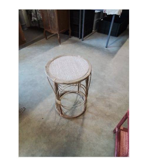 GUERIDON ROND BOIS ET  ROTIN 