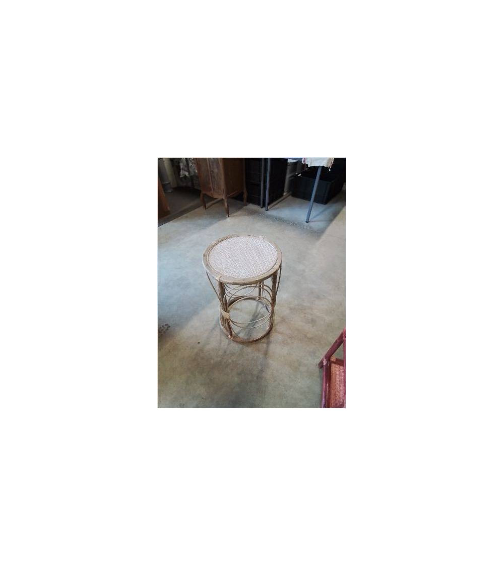 GUERIDON ROND BOIS ET  ROTIN 