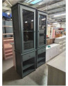 BIBLIOTHÈQUE VITRÉE BOIS BLEU 1 PORTE 1 TIROIR 2 NICHES 
