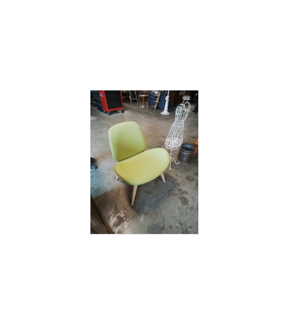 FAUTEUIL LOUGE PU VERT PIEDS BOIS CLAIR NOWYSTYL