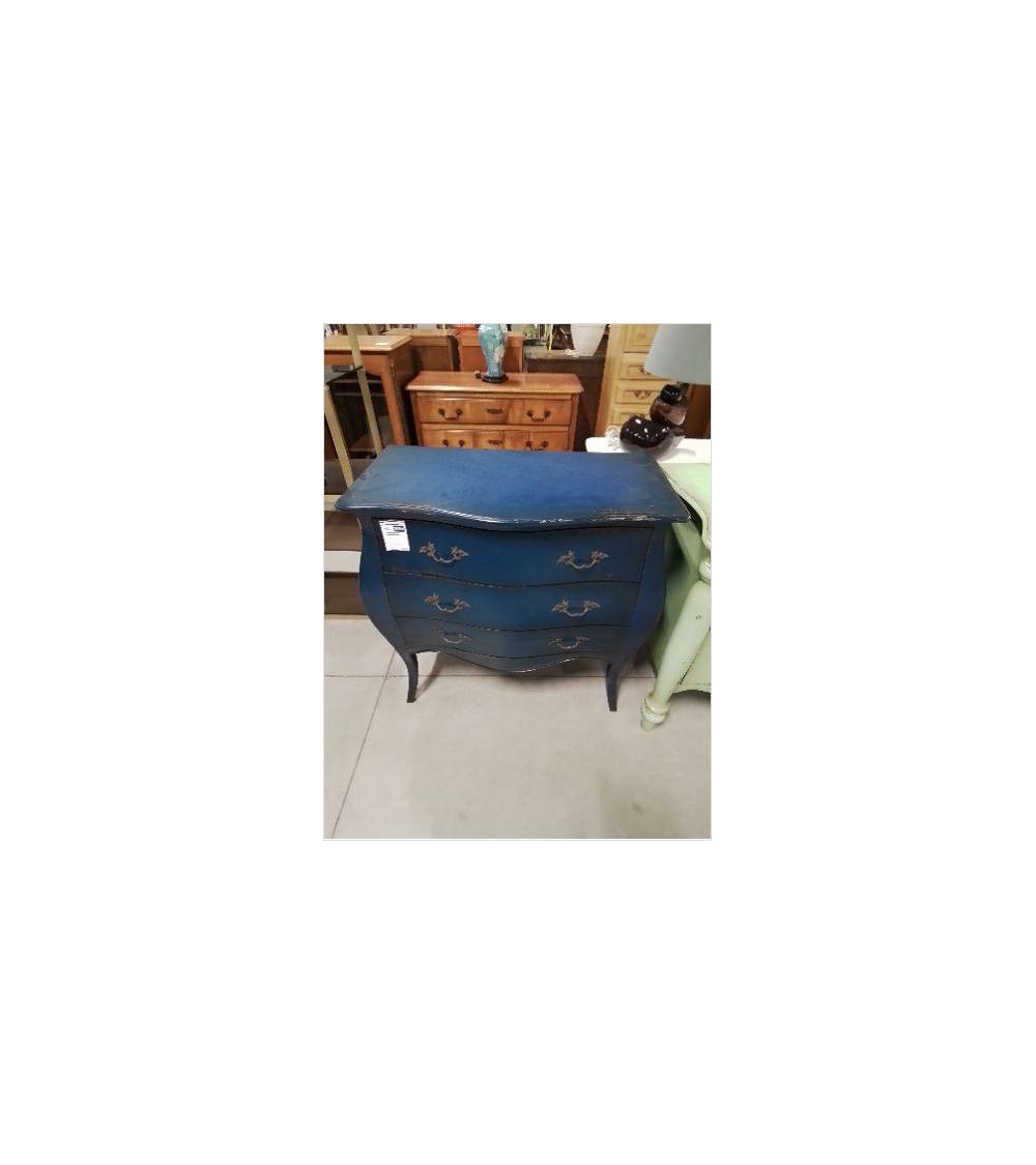 COMMODE GALBEE STYLE REGENCE ACAJOU LAQUE  BLEU  3 TIROIRS PLATEAU MDF B 002