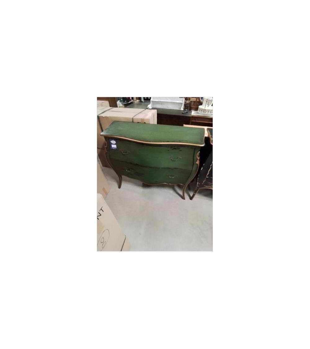 COMMODE GALBÉE STYLE REGENCE ACAJOU LAQUE  VERT 2 TIROIRS PLATEAU MDF B 009