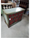 COMMODE ACAJOU   LAQUE  VERT 13 TIROIRS ROUGE PLATEAU MDF B 008