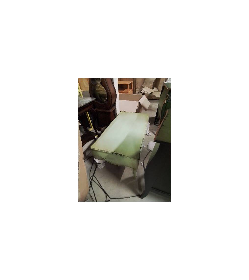 TABLE BASSE STYLE RÉGENCE ACAJOU LAQUE VERT   2 TIROIRS PLATEAU MDF B 020