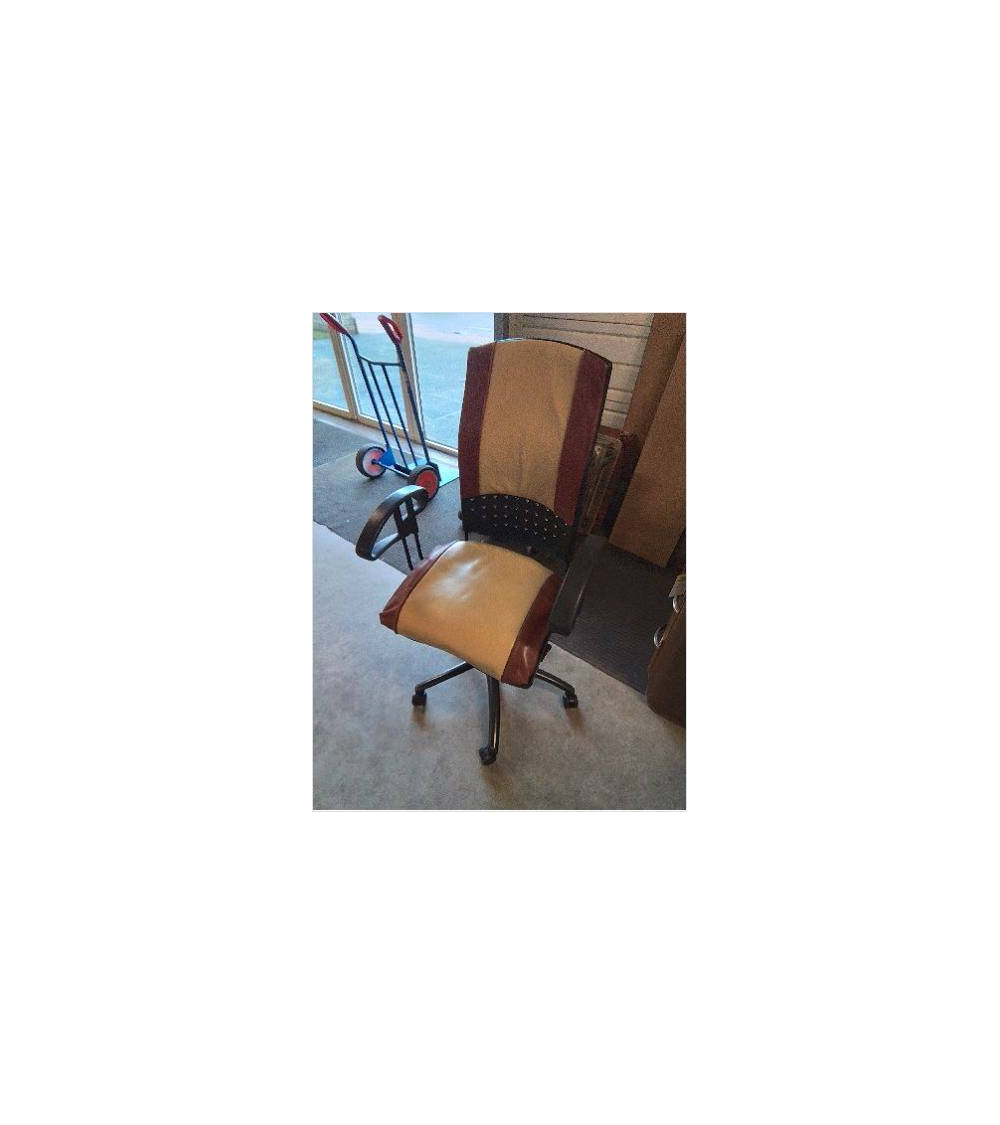 FAUTEUIL DE BUREAU A ROULETTES DOSSIER RÉGLABLE ASSISE ET DOSSIER CUIR FAUVE ET CRÈME