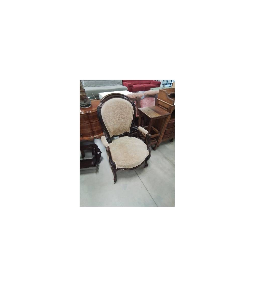 FAUTEUIL ACAJOU NAPOLÉON IIIASSISE ET DOSSIER CAPITONNÉ TISSU OCRE 