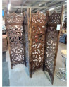 PARAVENT 4 VANTAUX BOIS SCULPTÉ AUX FEUILLES 