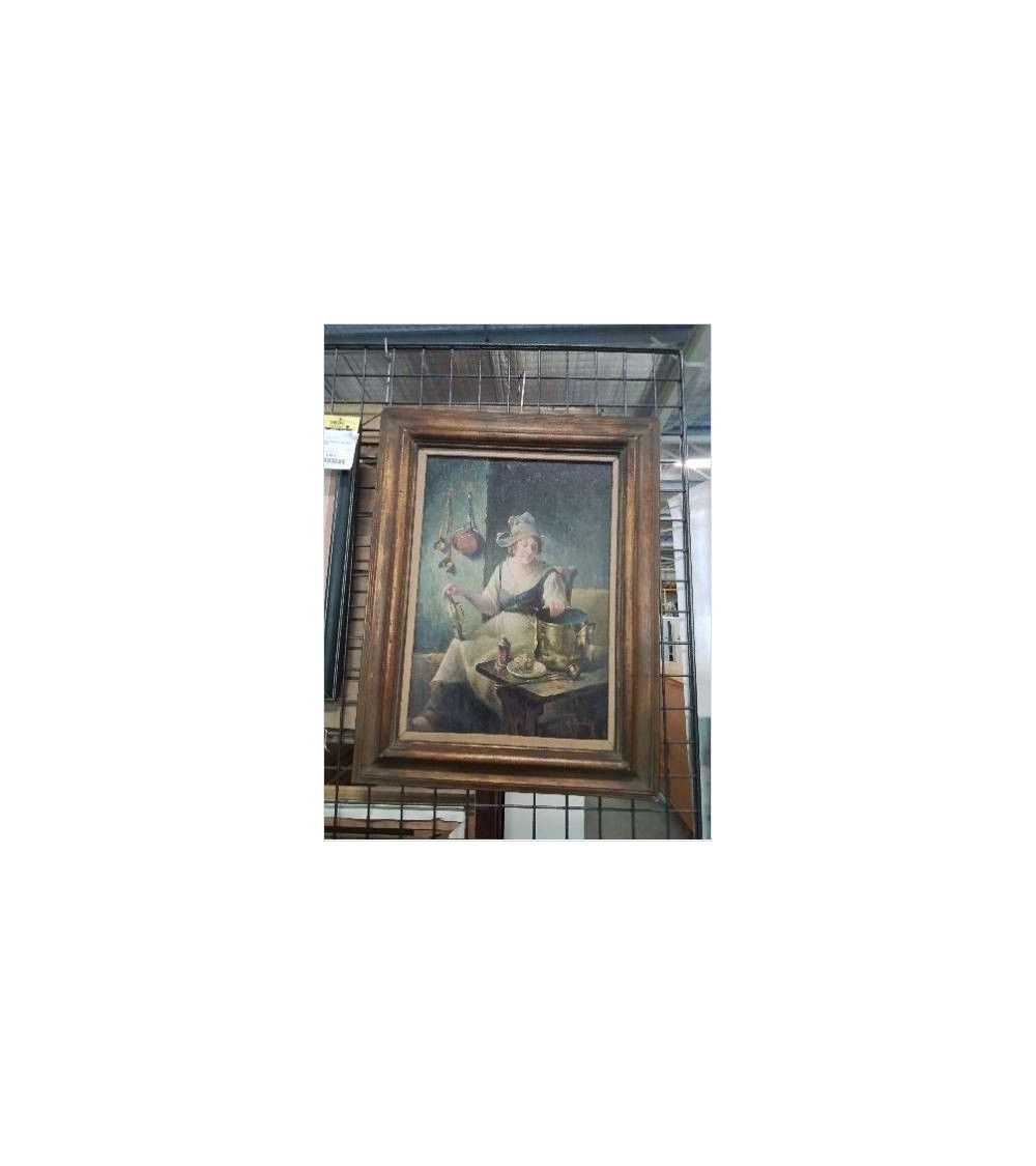 HUILE SUR TOILE LE NETTOYAGE DES CUIVRES MAURICE LOUIS MONNOT - 1869 1937 -