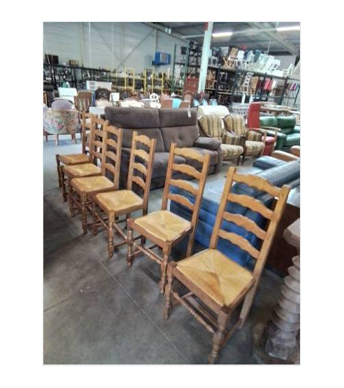 6 CHAISES BOIS CLAIR PAILLÉ...