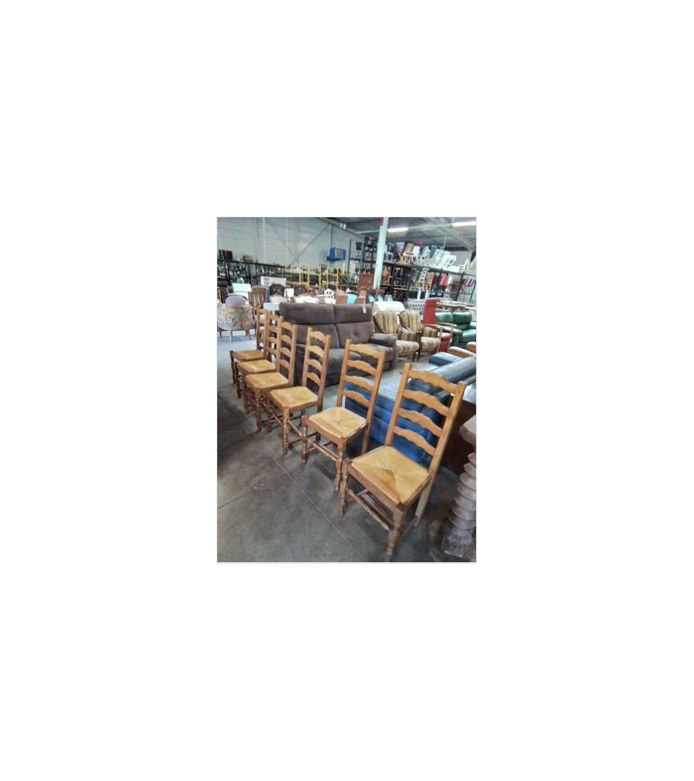 6 CHAISES BOIS CLAIR PAILLÉ A ENTRETOISE STYLE RÉGENCE 