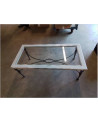 TABLE BASSE RECTANGULAIRE PLATEAU VERRE ET BOIS PIÈTEMENT MÉTAL 