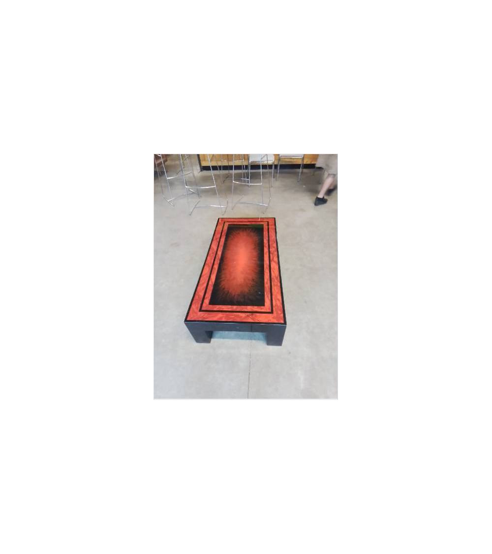 TABLE BASSE RECTANGULAIRE BOIS LAQUÉ ROUGE ET NOIR ANNEES 80