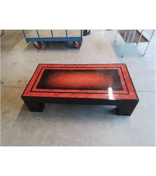 TABLE BASSE RECTANGULAIRE BOIS LAQUÉ ROUGE ET NOIR ANNEES 80