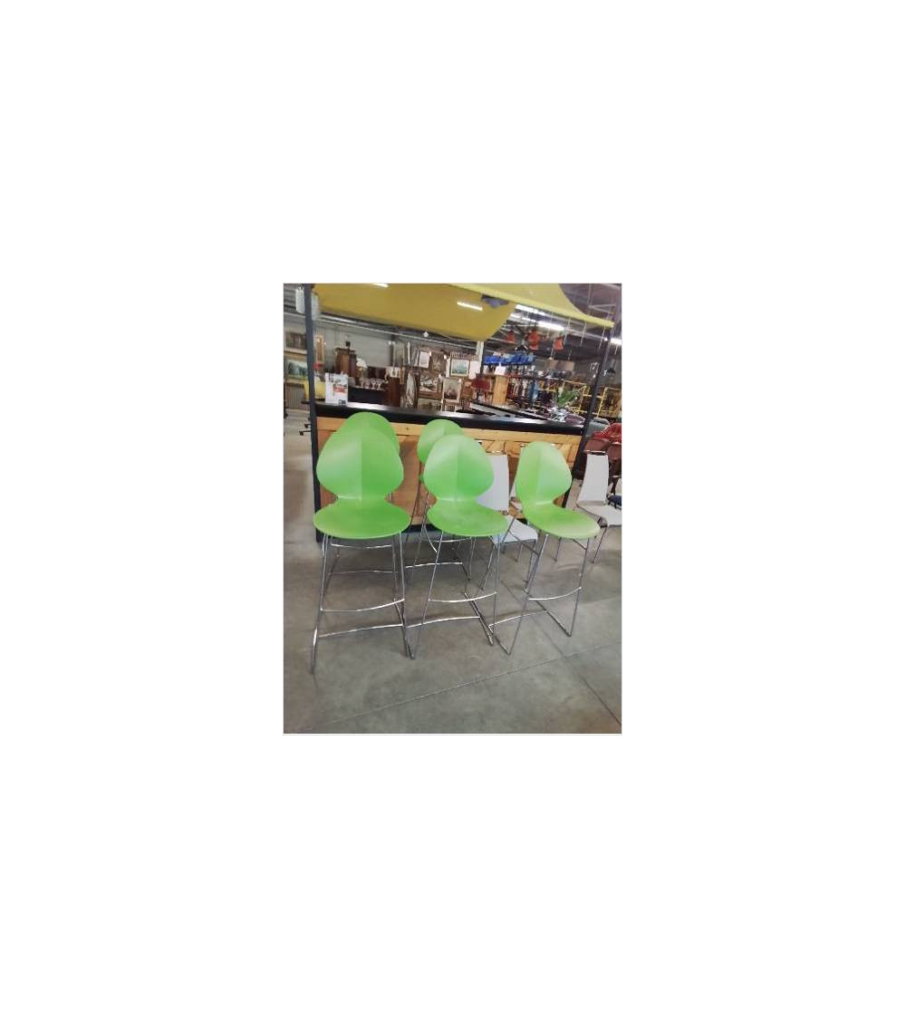 TABOURET DE BAR BASIL  CALLIGARIS ITALIE ASSISE ET DOSSIER RESINE VERT PIÈTEMENT ACIER INOX