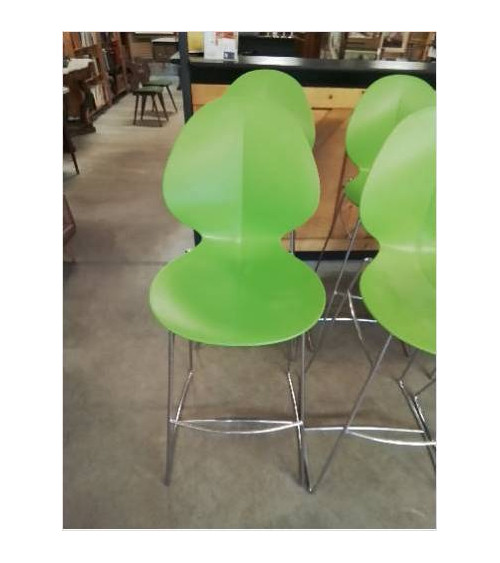 TABOURET DE BAR BASIL  CALLIGARIS ITALIE ASSISE ET DOSSIER RESINE VERT PIÈTEMENT ACIER INOX