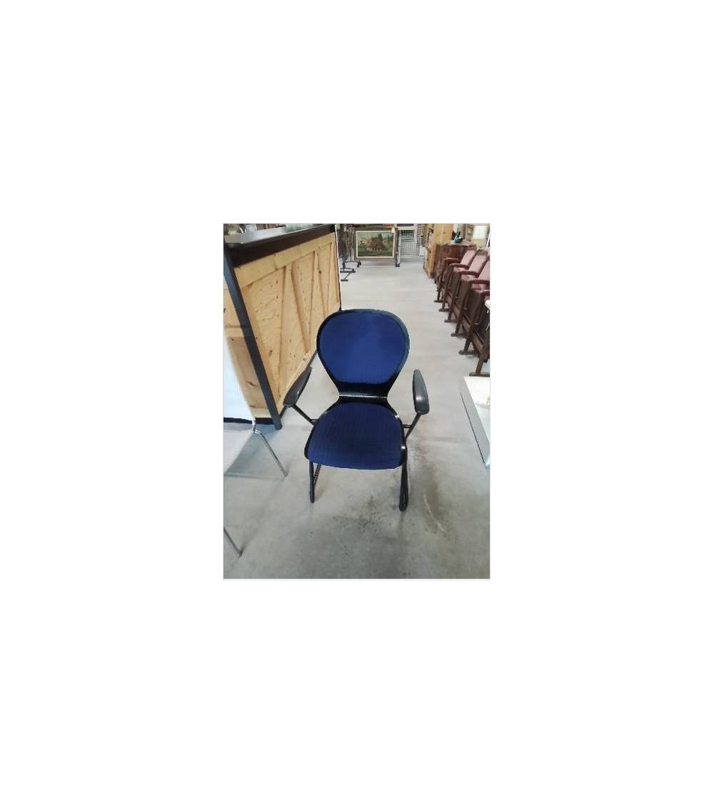 FAUTEUIL DE BUREAU LEHNE MARTIN STOLL ASSISE ET DOSSIER TISSU BLEU PIÈTEMENT MÉTAL NOIR