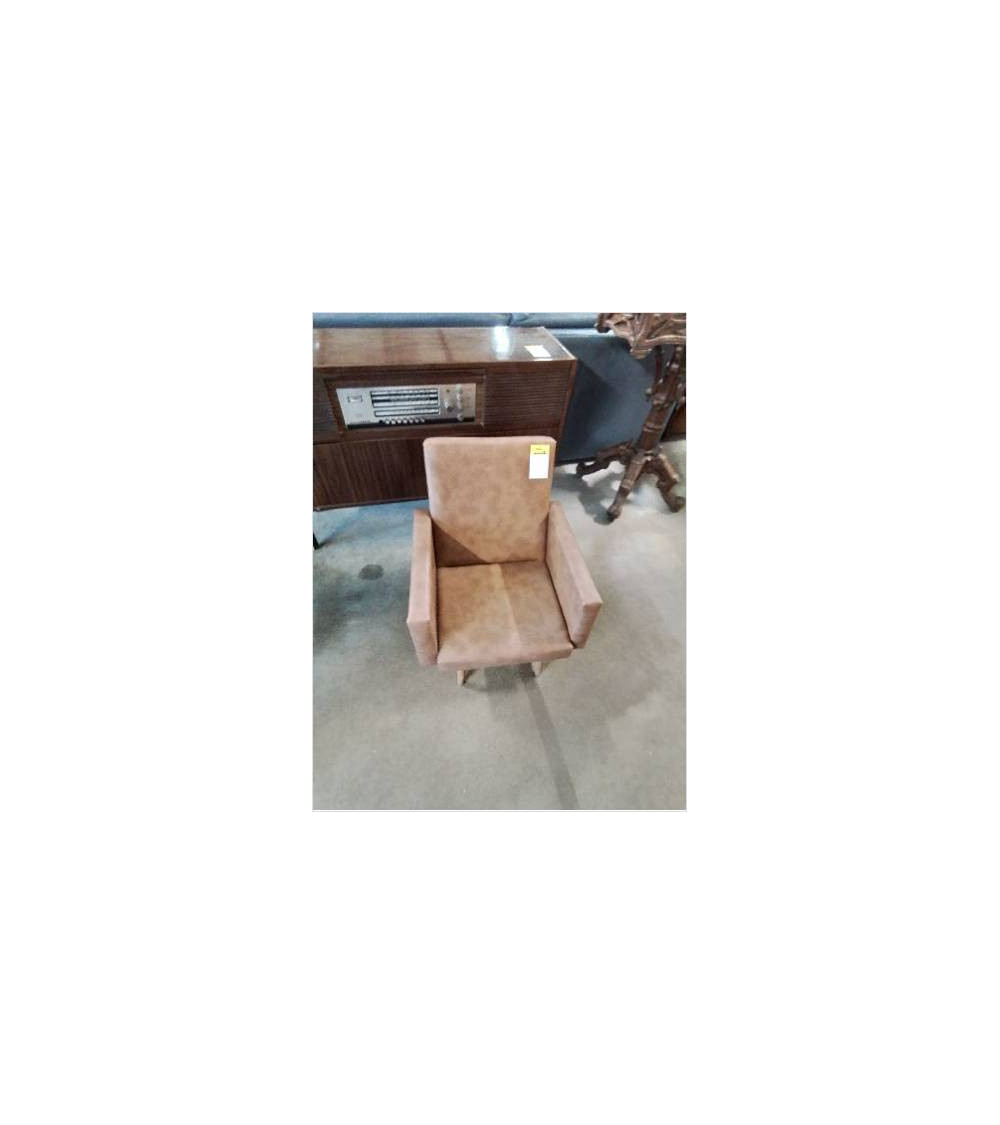 FAUTEUIL ENFANT ANNÉES 60 SKAI CHOCOLAT PIEDS BOIS