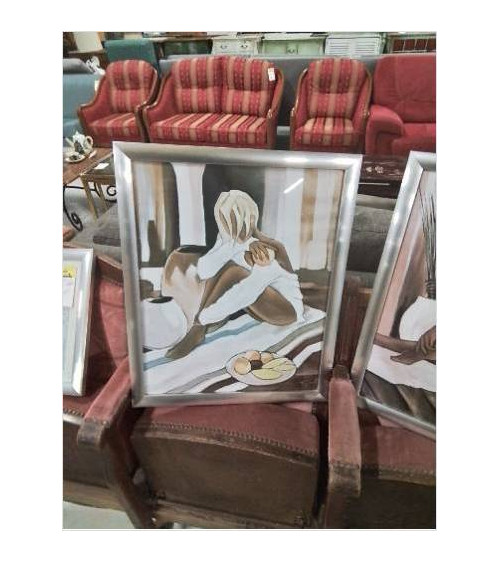 GRAVURE FEMME ASSISE A LA...