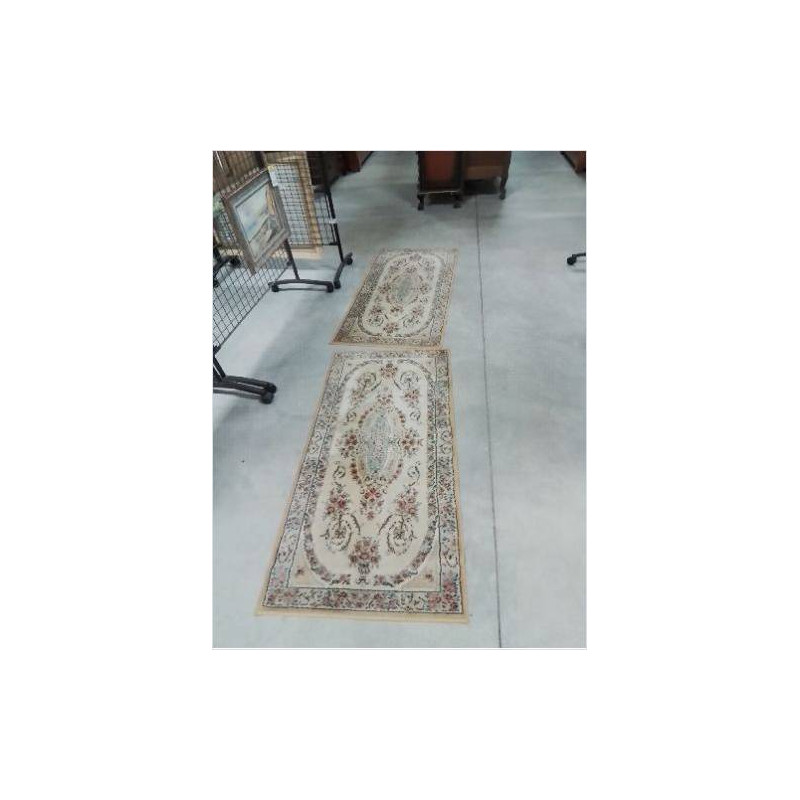 TAPIS BEIGE BLEU AUX FLEURS ROUGE 70X140