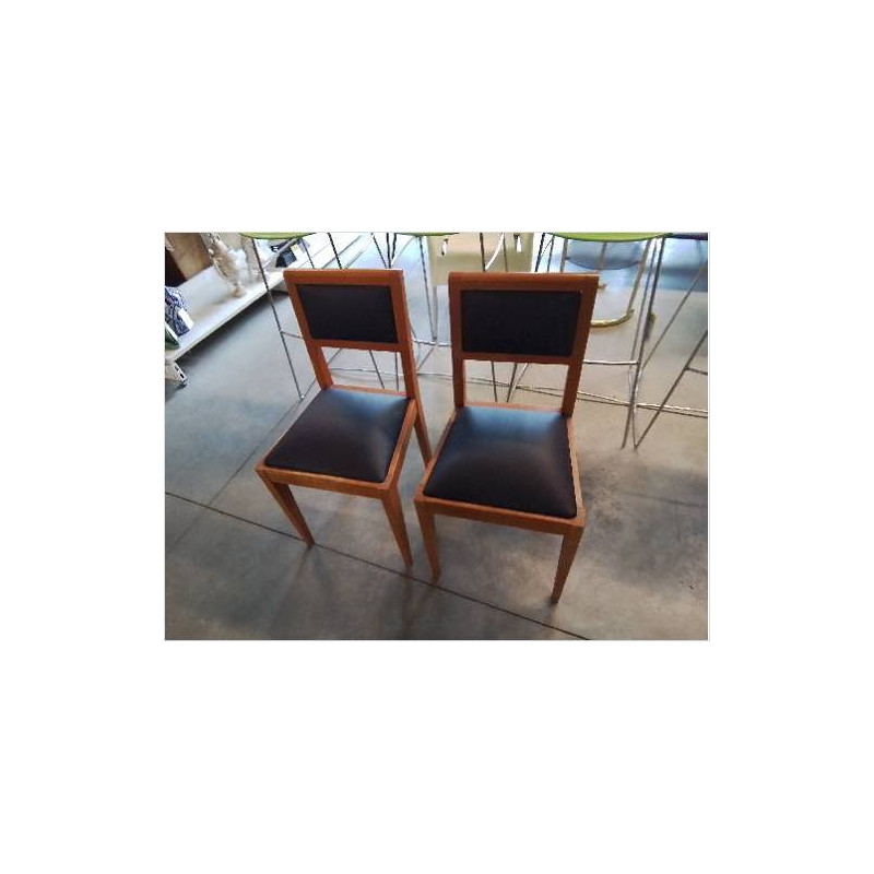 PAIRE DE CHAISES BOIS CLAIR ASSISE ET PU BLEU MARINE 