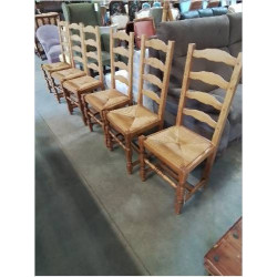 6 CHAISES BOIS CLAIR PAILLÉ...