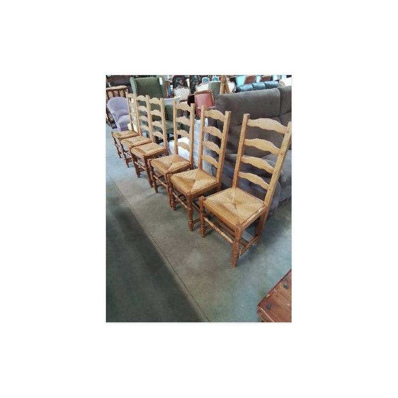 6 CHAISES BOIS CLAIR PAILLÉ A ENTRETOISE PIEDS BALUSTRE DOSSIER 4 BARREAUX STYLE RÉGENCE 