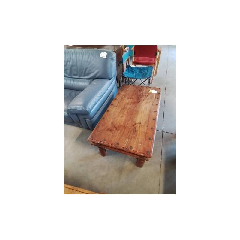 TABLE BASSE RECTANGULAIRE BOIS ET MÉTAL PIEDS ROND