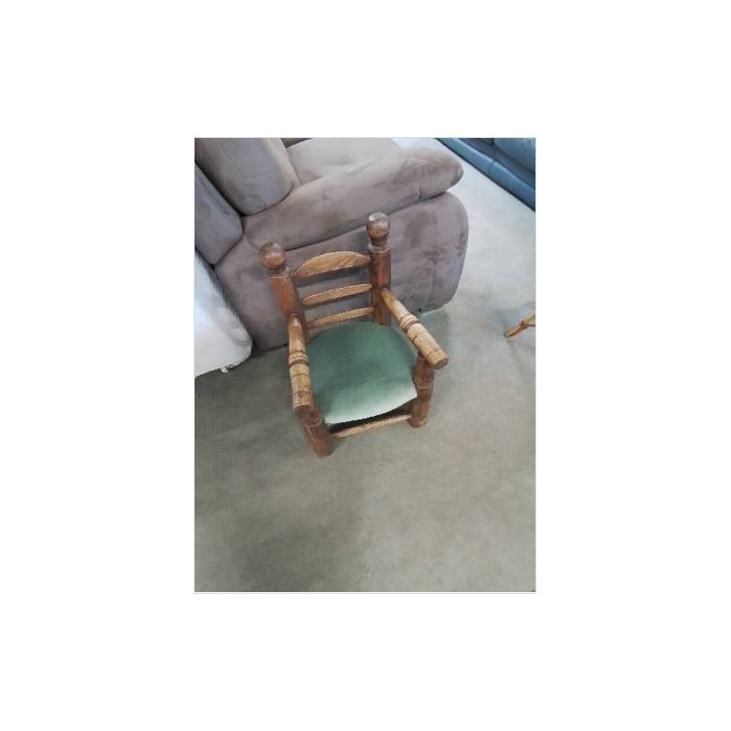 FAUTEUIL ENFANT BOIS ASSISE CAPITONNÉ VELOURS BRONZE DEBUT XXE