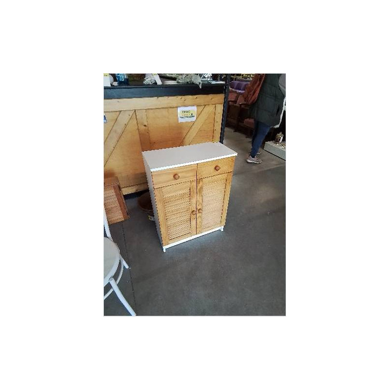 MEUBLE DE SALLE DE BAIN BOIS BLANC 2 PORTES ET 2 TIROIRS PIN