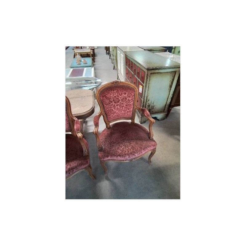 CABRIOLET BOIS CLAIR ASSISE ET DOSSIER TISSU GRENAT STYLE REGENCE 